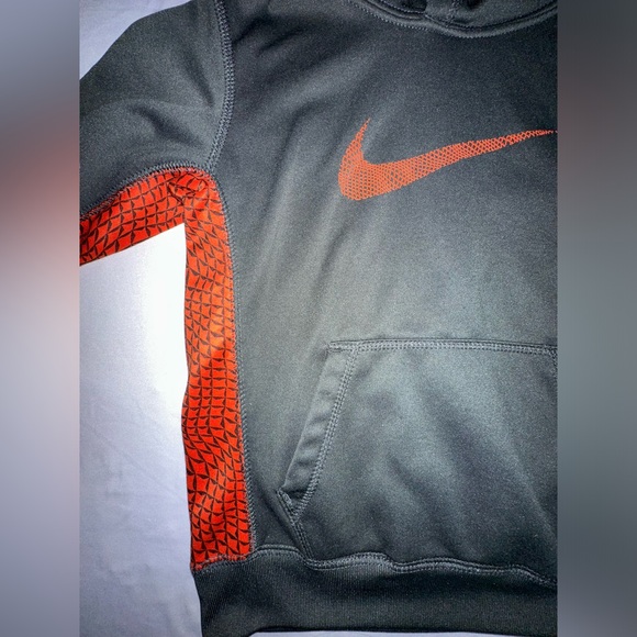 Nike Kids Boys Therma Fit Pullover Hoodie Big Logo Grey Orange Size 6 - Picture 5 of 8